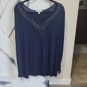 Dress Barn Navy Embellished Long Sleeve Top